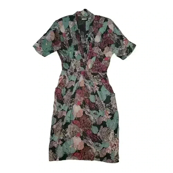 Vtg 80s Positive influence Unique Pattern Pockets accordion pleat dress Sz 3/4 - Picture 1 of 7